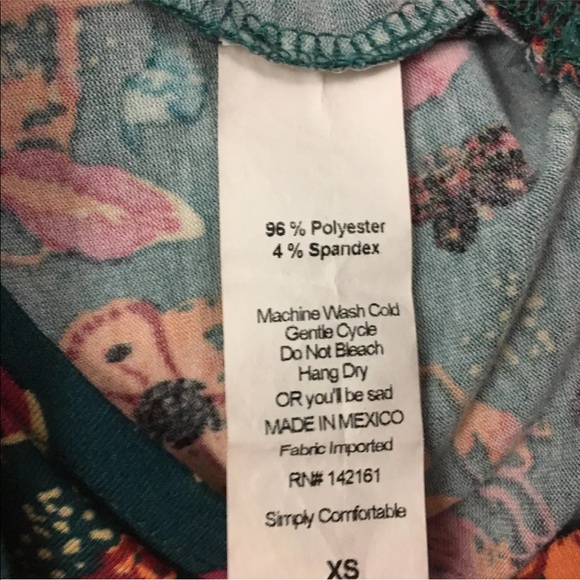 Lularoe Irma Tunic Top XS Aqua Green Floral Butterfly Print $35 Hi-Low Curved - Picture 5 of 6